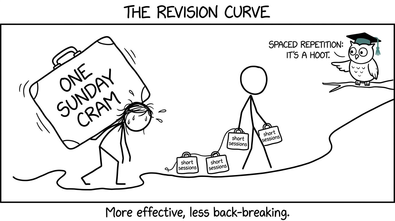 A student compares one enormous revision cram with several manageable sessions