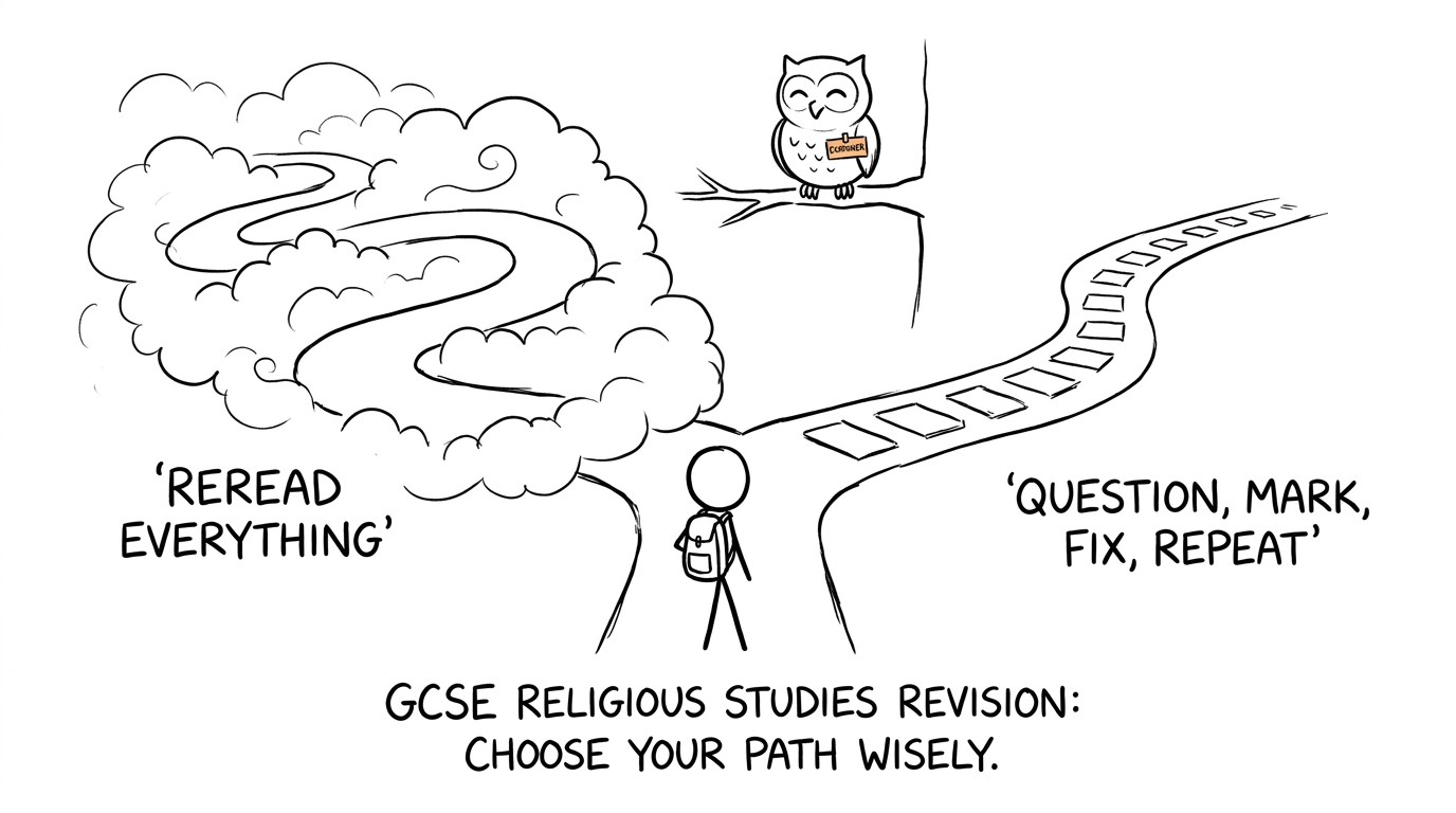 A student takes the stepping-stone path labelled question, mark, fix and repeat