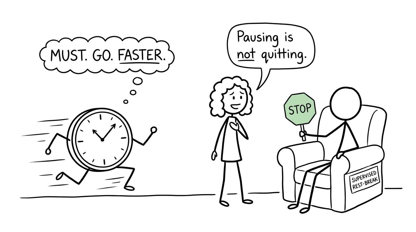 An exam clock meeting a calm supervised rest-break chair