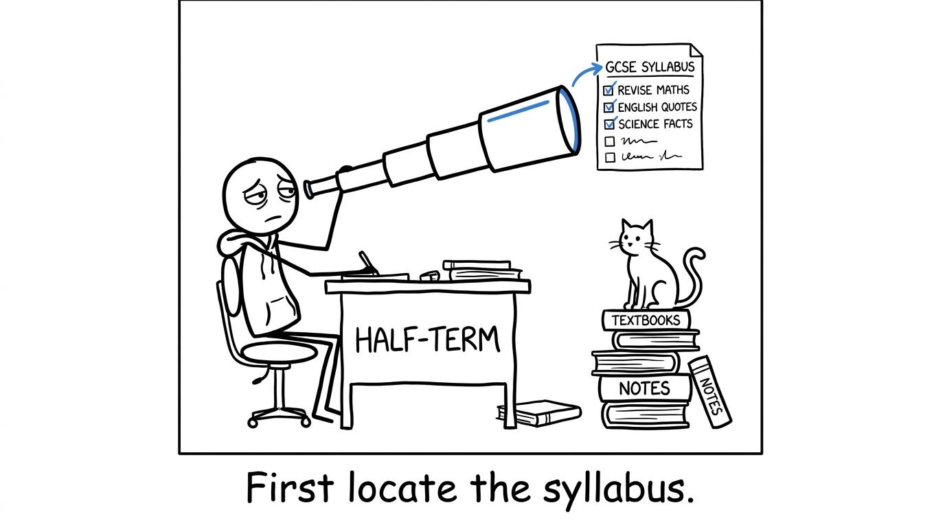 A student discovers that the first step in revision is locating the syllabus
