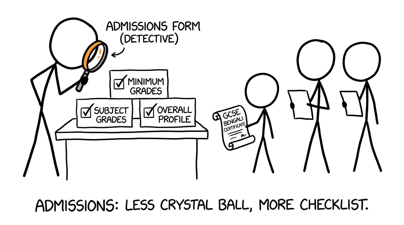 An admissions form investigates minimum grades before everything else