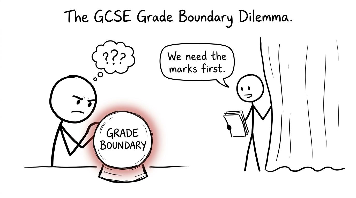 A student asks a crystal ball for a grade boundary before the papers have been marked