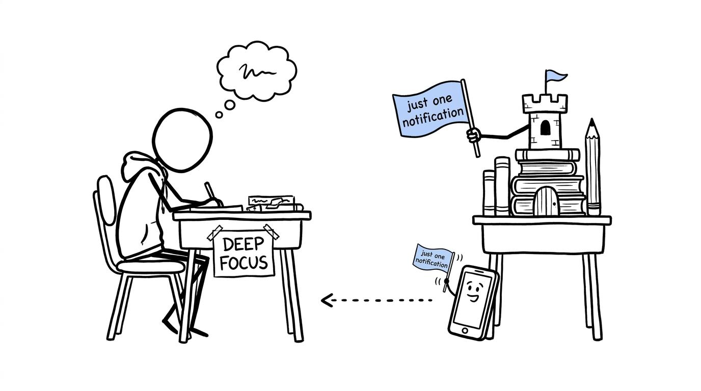 A student protects deep-focus revision from a determined phone notification