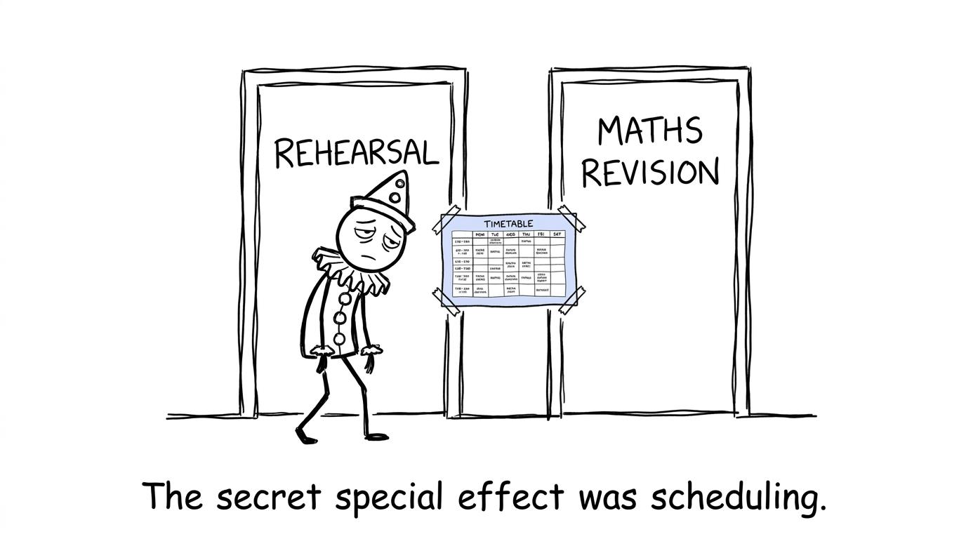 A student discovers that the special effect needed to balance drama and maths is scheduling