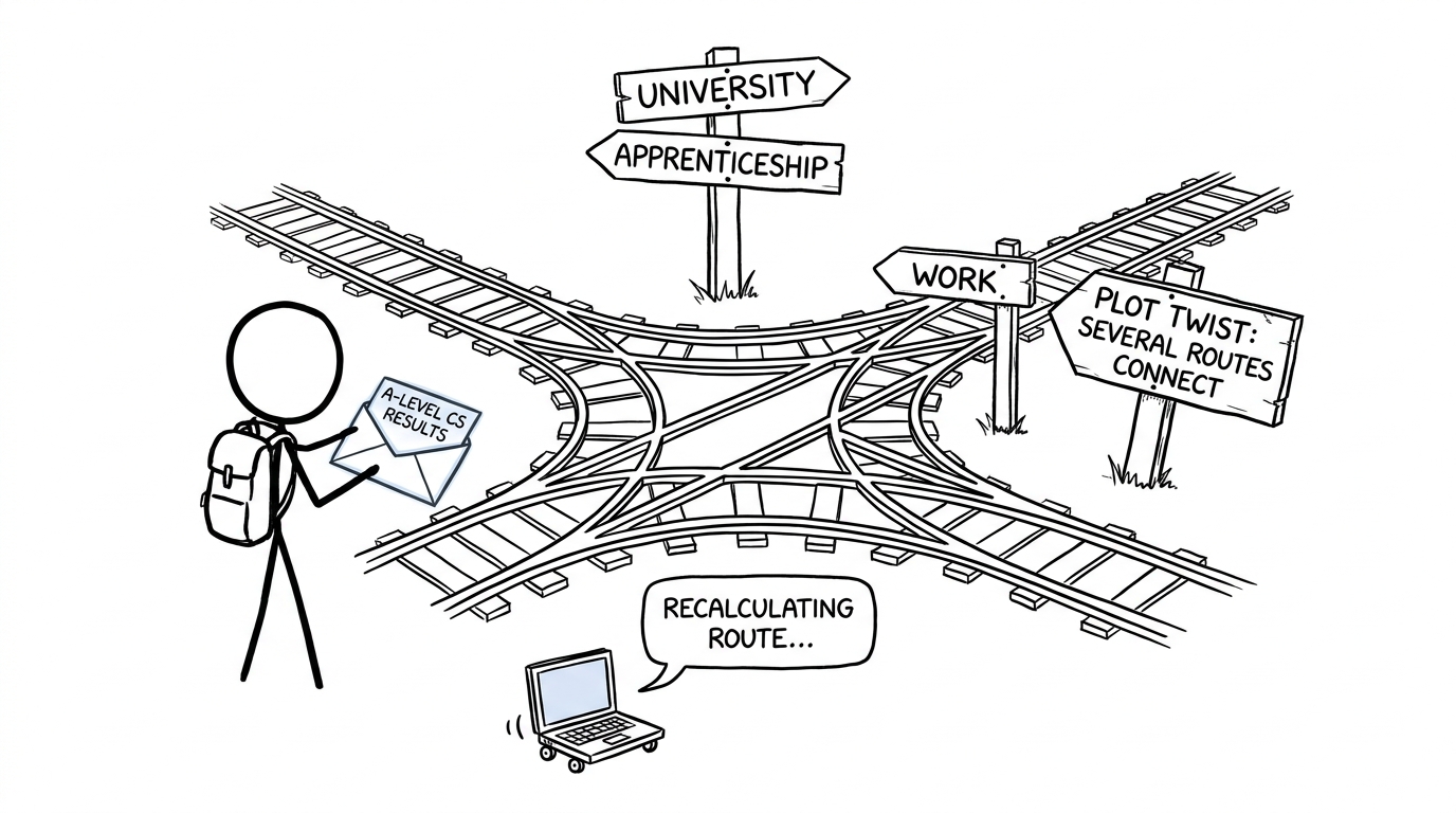 A student discovers that several computer science career routes connect