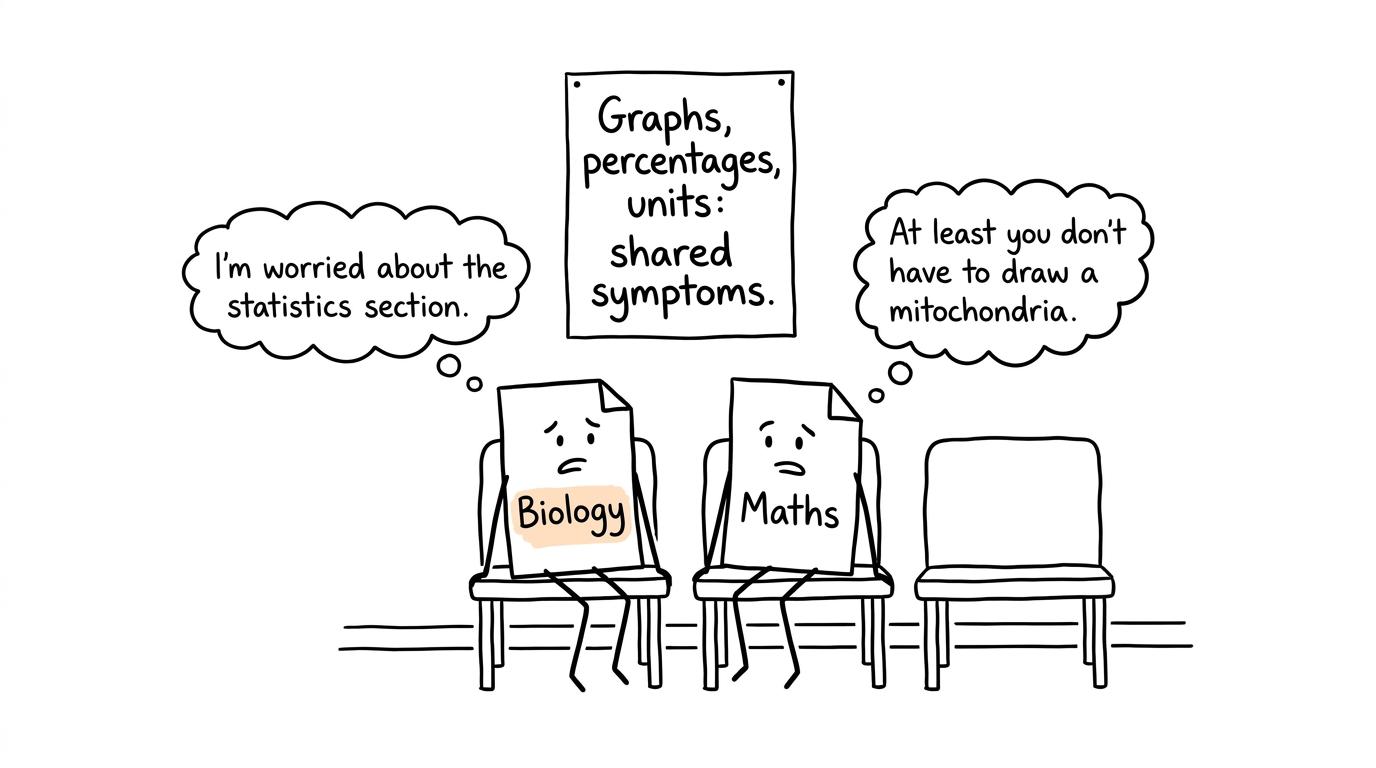 Biology and Maths papers comparing their shared graph and percentage problems