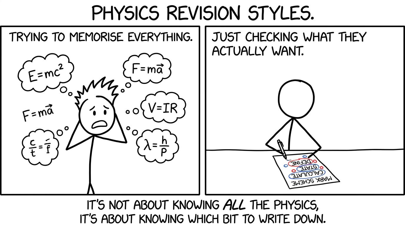 Two students: one memorises formulas, one circles command words