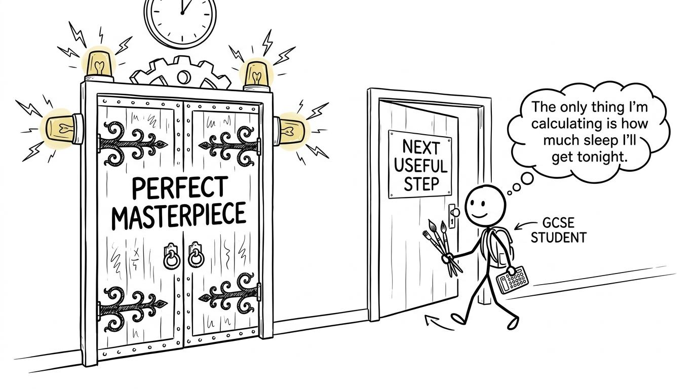 A student choosing the next useful step rather than chasing a perfect masterpiece