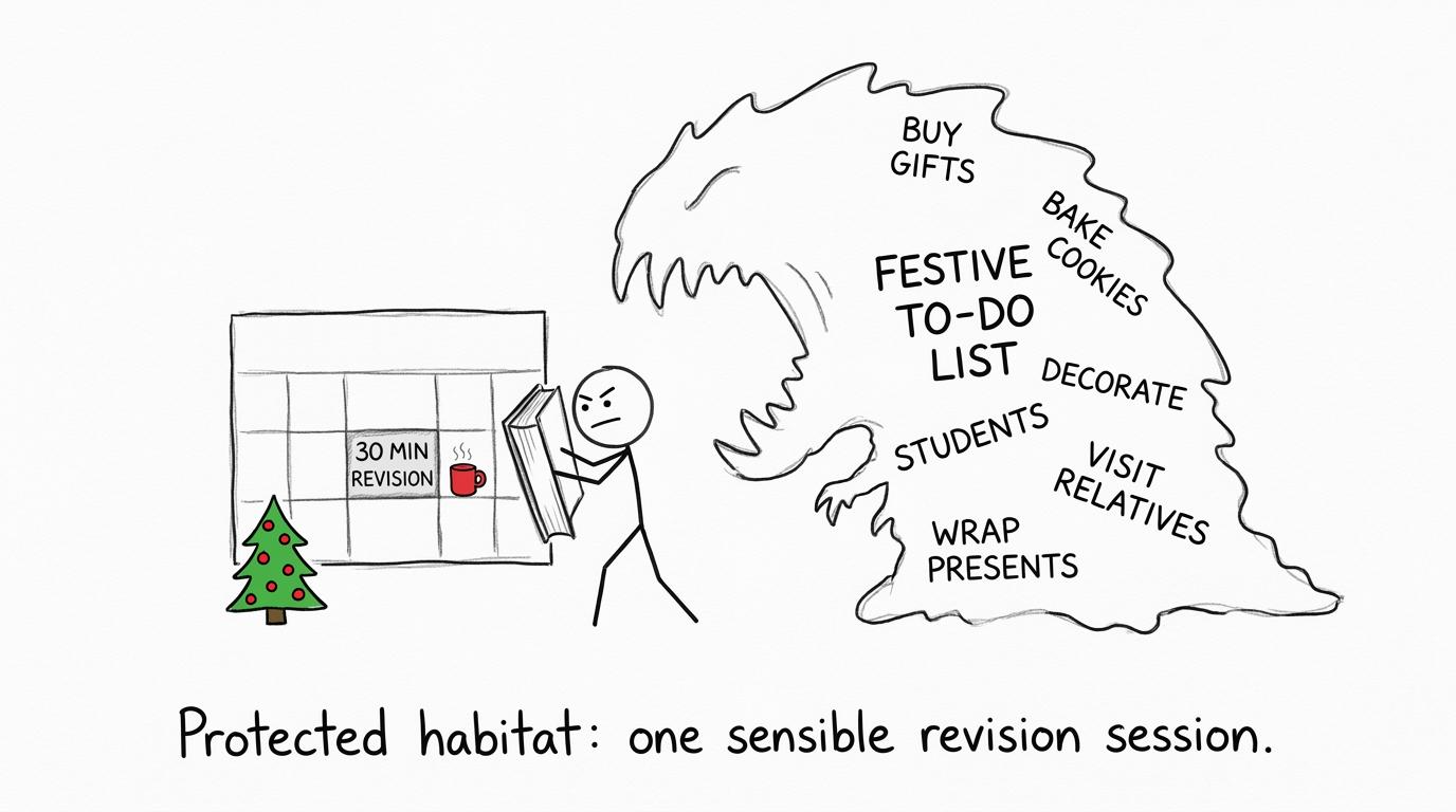 A student protecting one sensible revision session from a gigantic festive to-do list