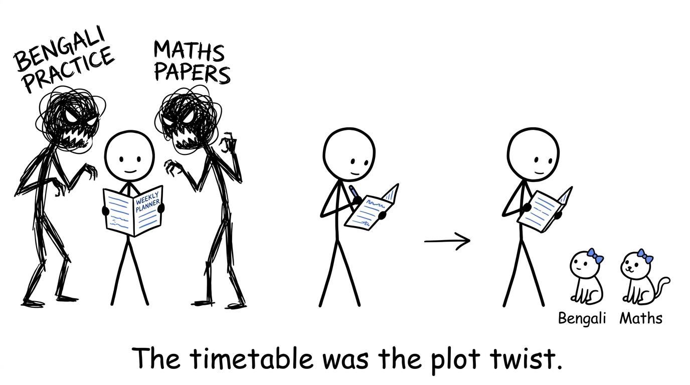 A revision timetable taming two friendly workload monsters