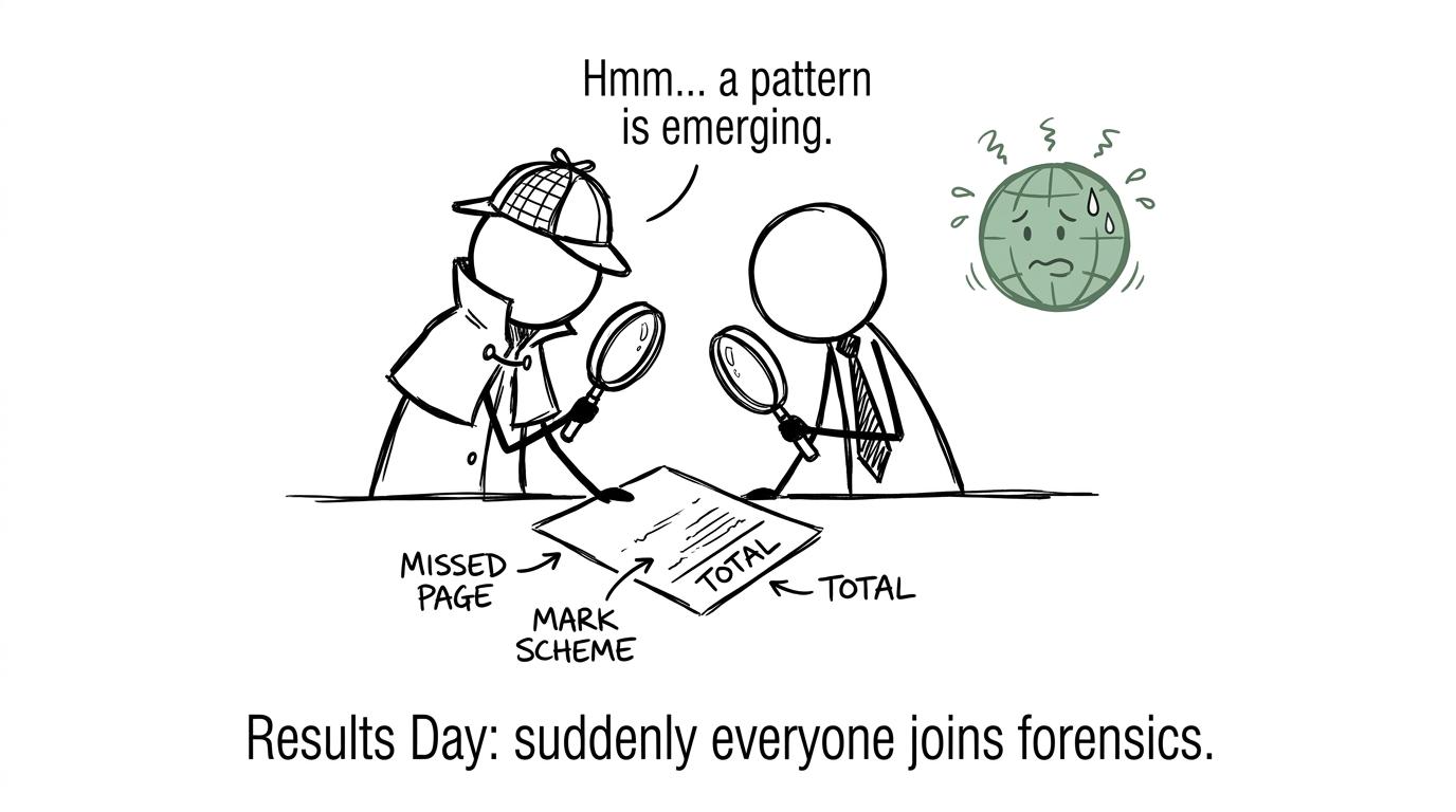 Student detectives inspecting a Geography script