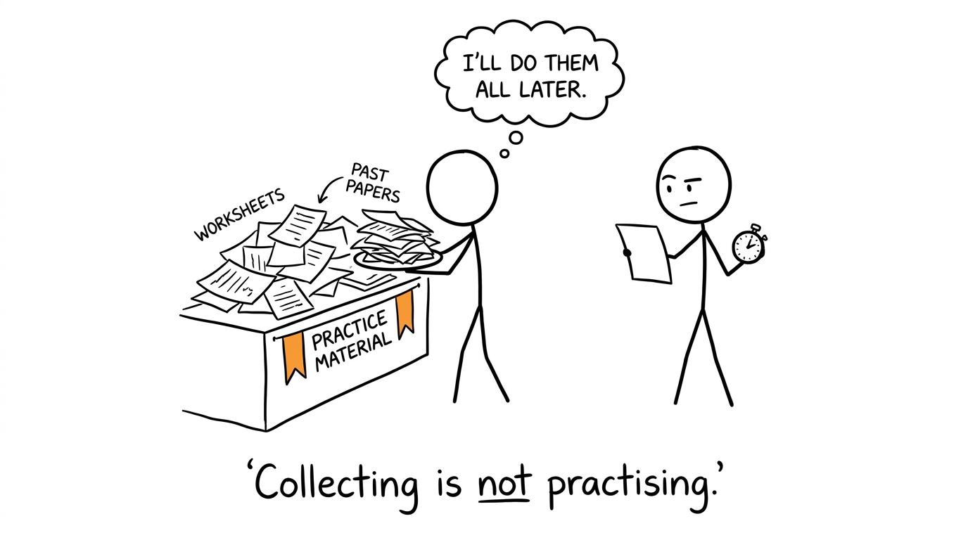 A student discovers that collecting worksheets is not the same as practising