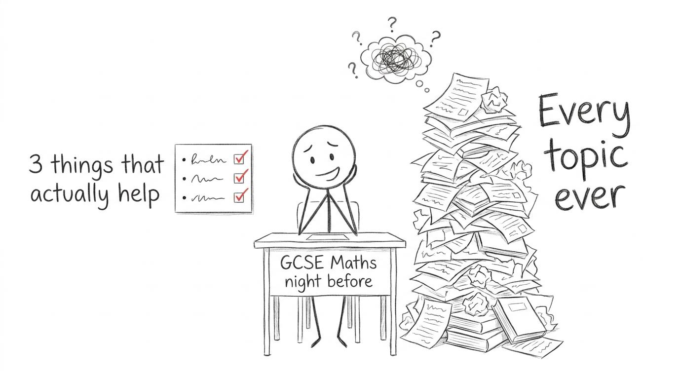 A student choosing a calm checklist over a huge pile of revision papers