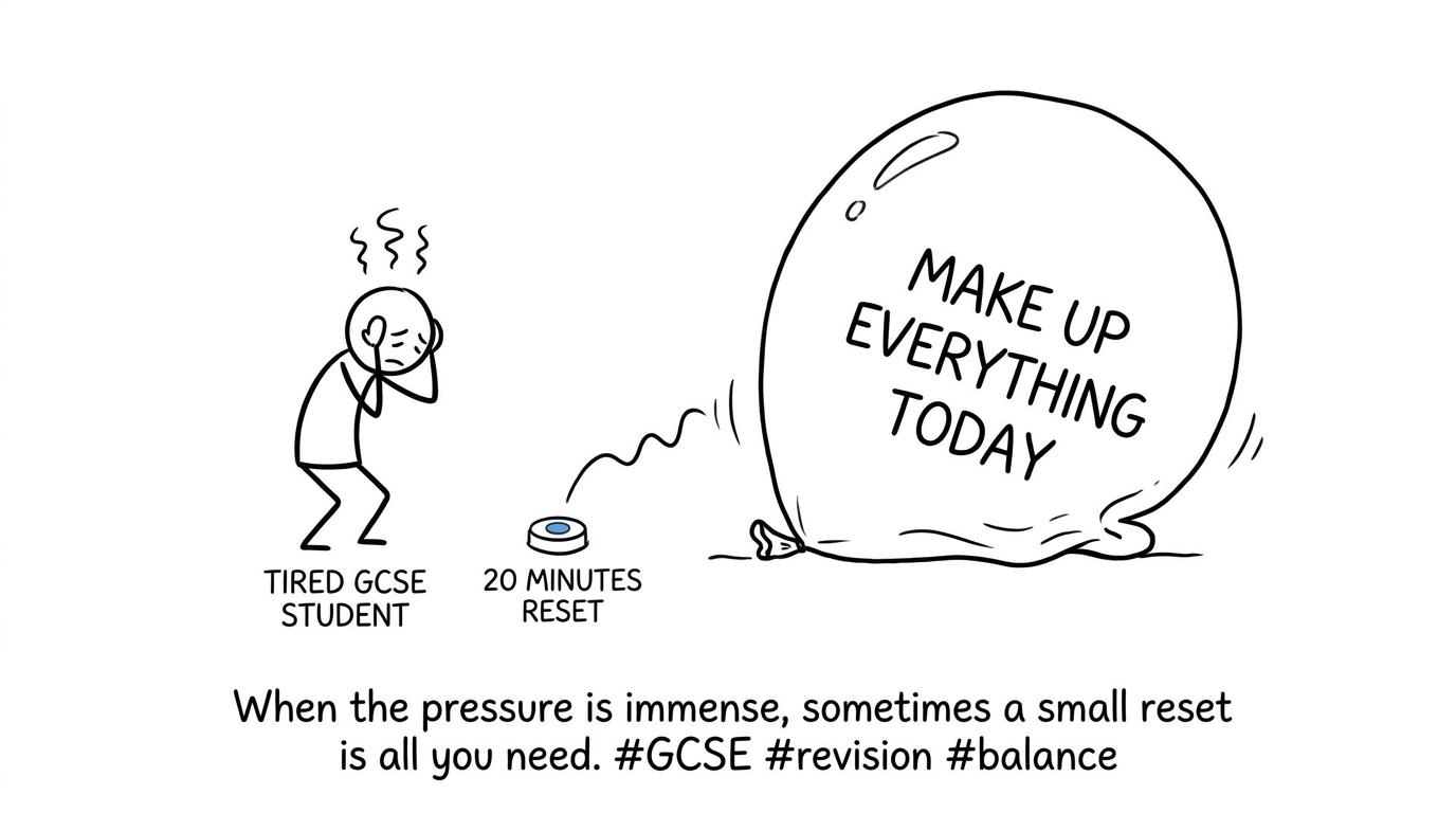 A student chooses a small reset button instead of an impossible catch-up timetable