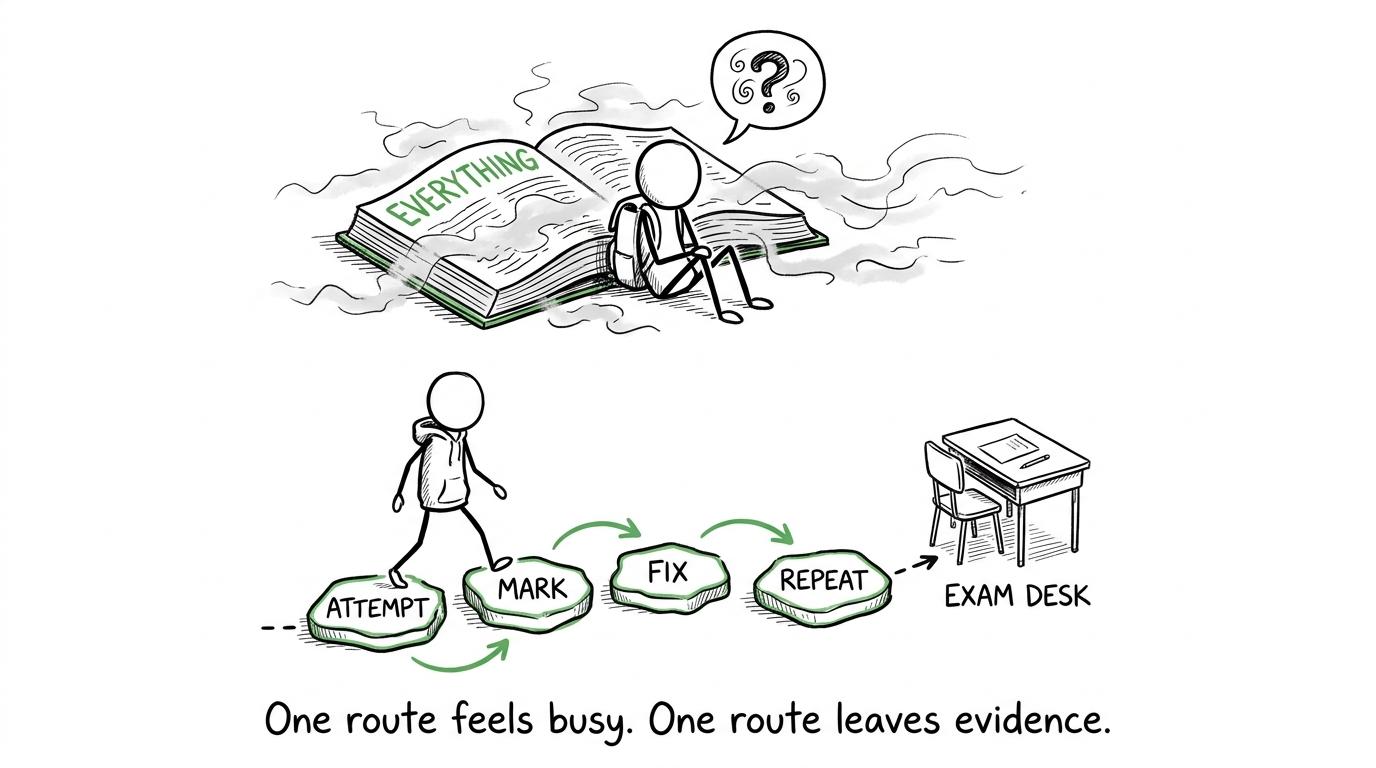 Two revision routes showing the difference between rereading and active feedback