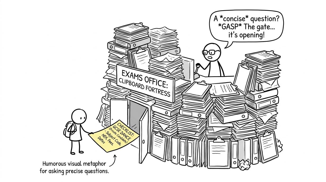 A concise checklist makes its way through the exams officer's clipboard fortress
