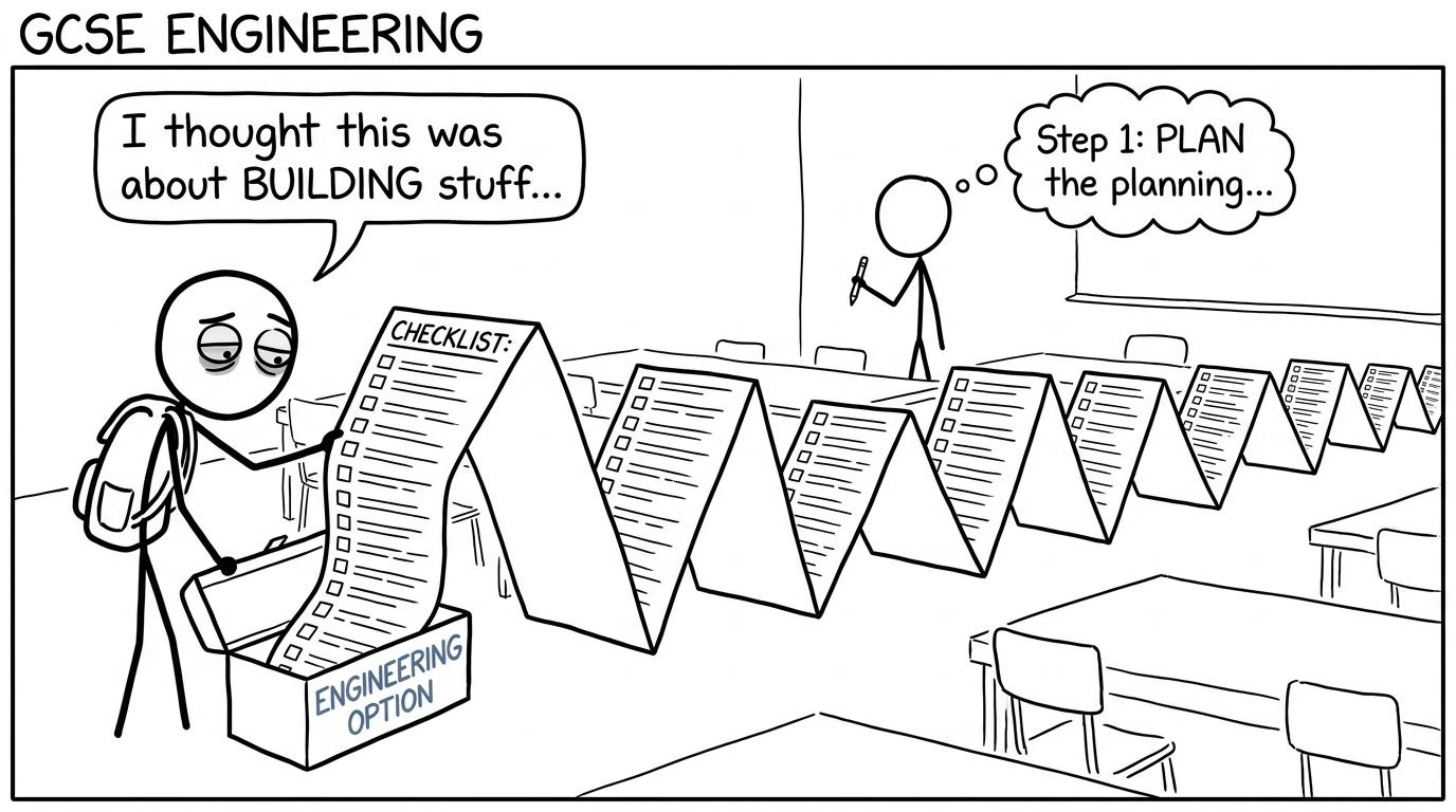 A student discovers that the engineering toolbox contains a very long checklist