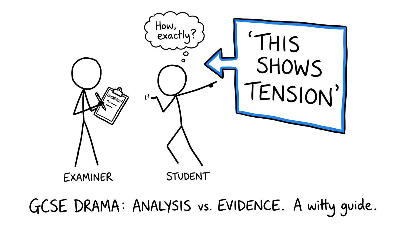 An examiner asks how a dramatic choice creates tension