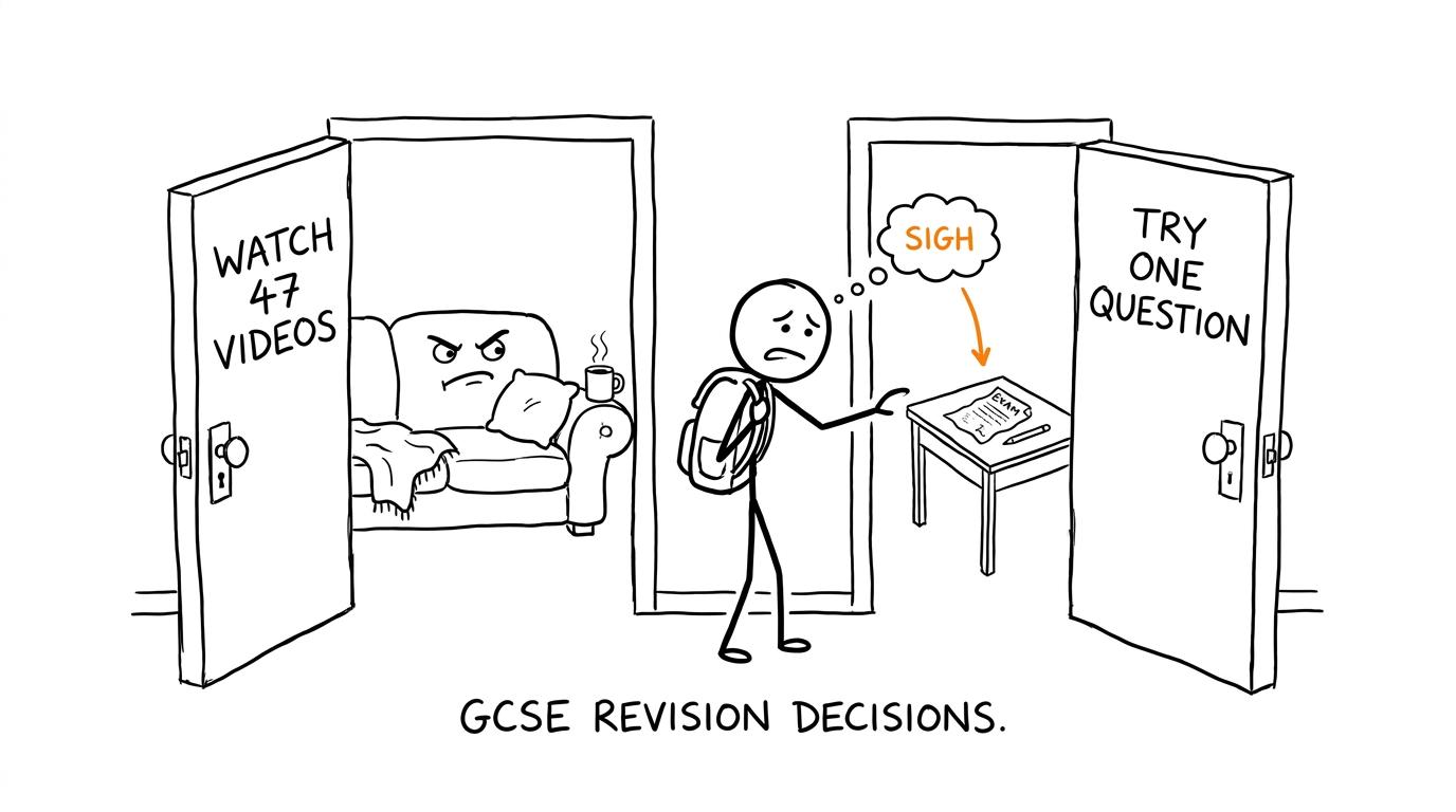 A revision video competes with the less comfortable option of attempting a question