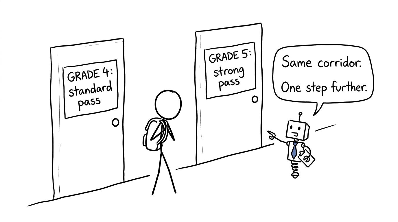 A student considering the difference between a standard pass and a strong pass