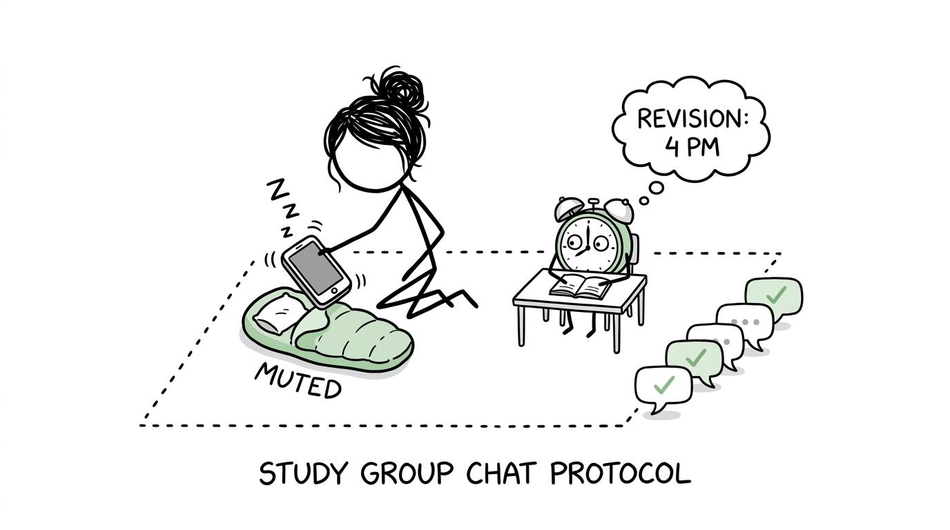 A student tucks noisy notifications into a muted sleeping bag