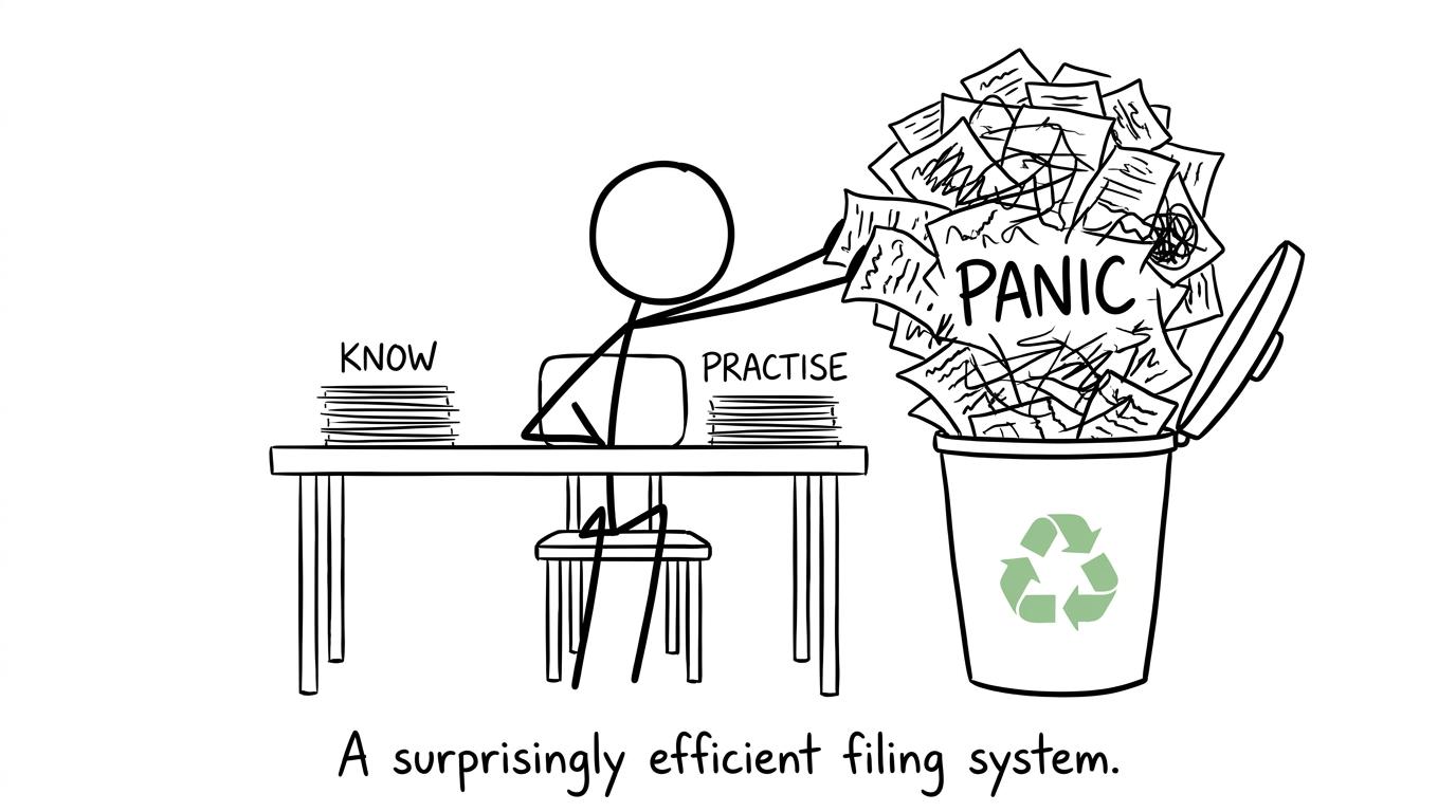 A student replaces a pile of panic with two manageable revision piles