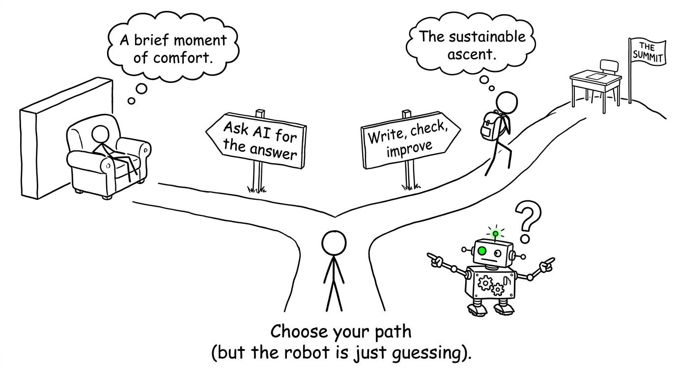Two revision paths show the difference between receiving an answer and building a skill