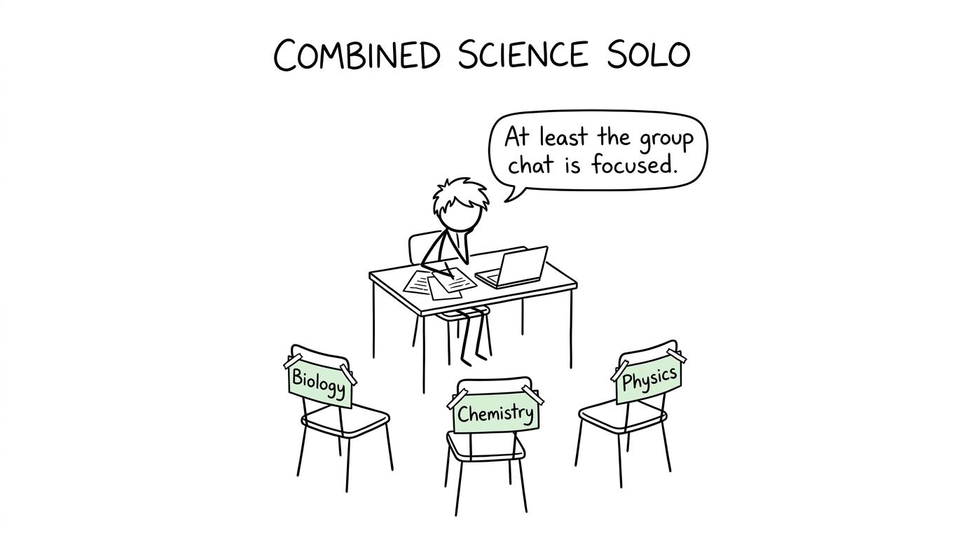 A student conducting a very focused solo Combined Science group session