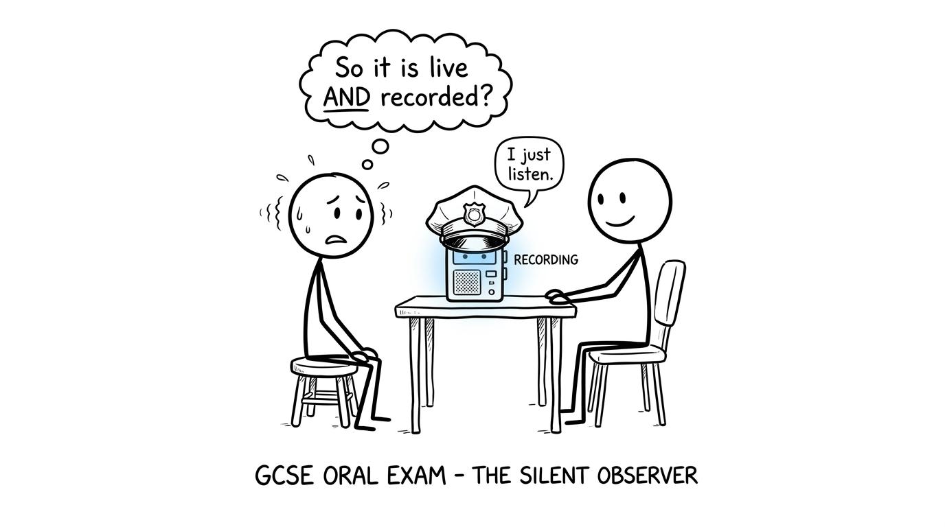 A student discovers that the French speaking exam is both live and recorded