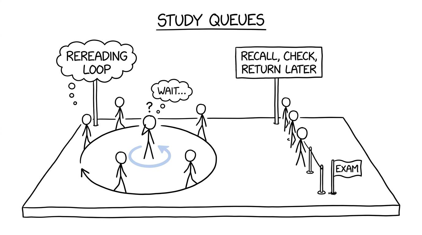 A student realises that active recall leads forward while rereading travels in circles