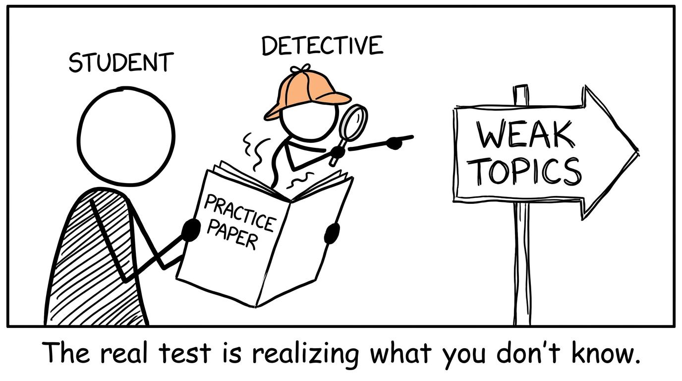 A practice paper detective points towards the student's weak topics