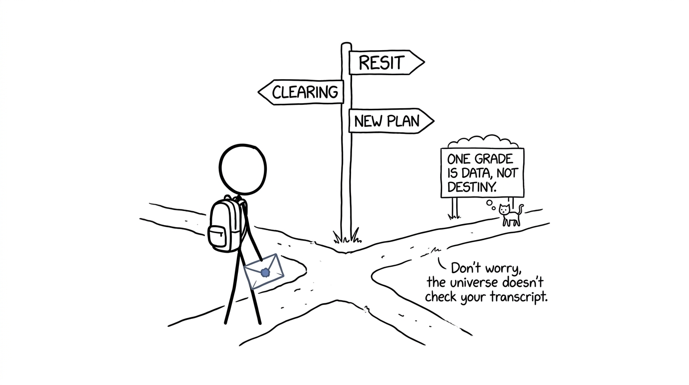 A student choosing calmly between Clearing, a resit and a new plan