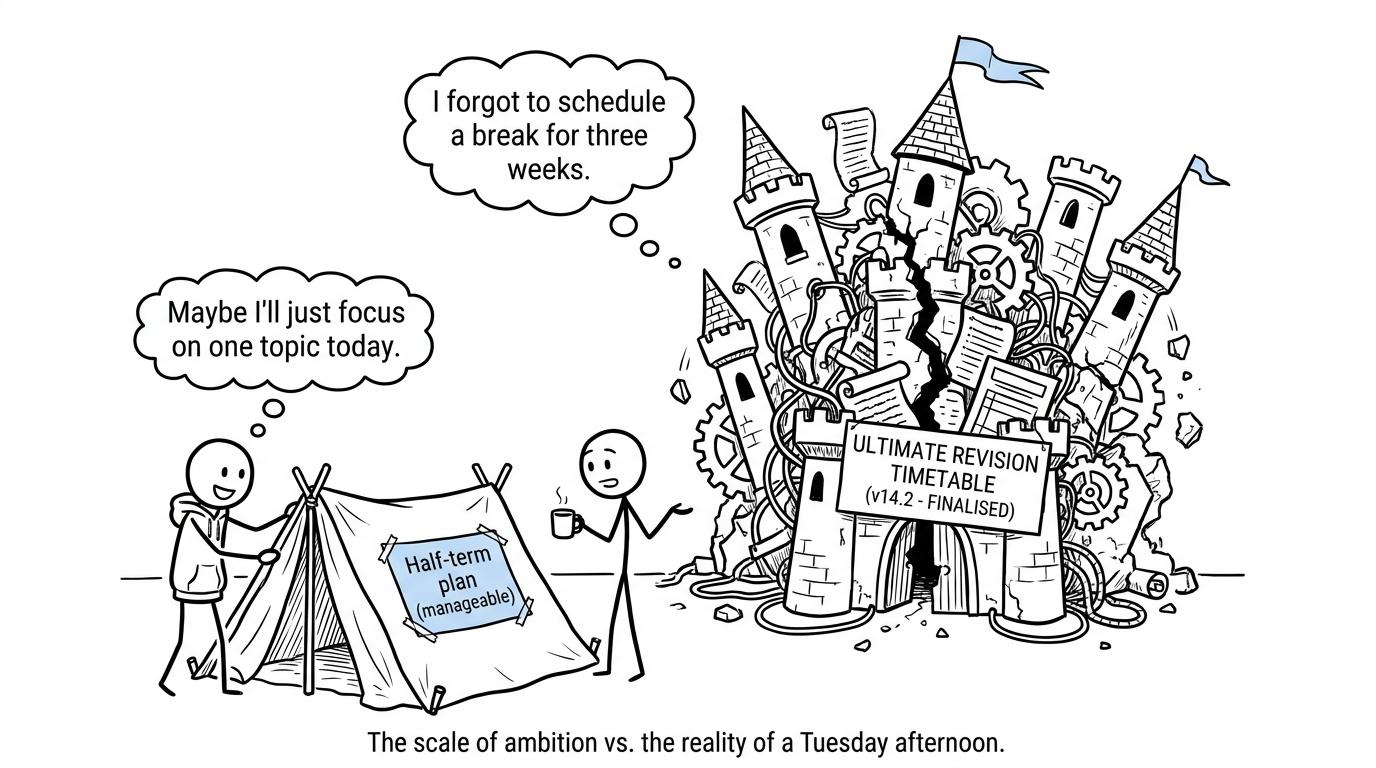 A student chooses a realistic half-term plan instead of an enormous timetable