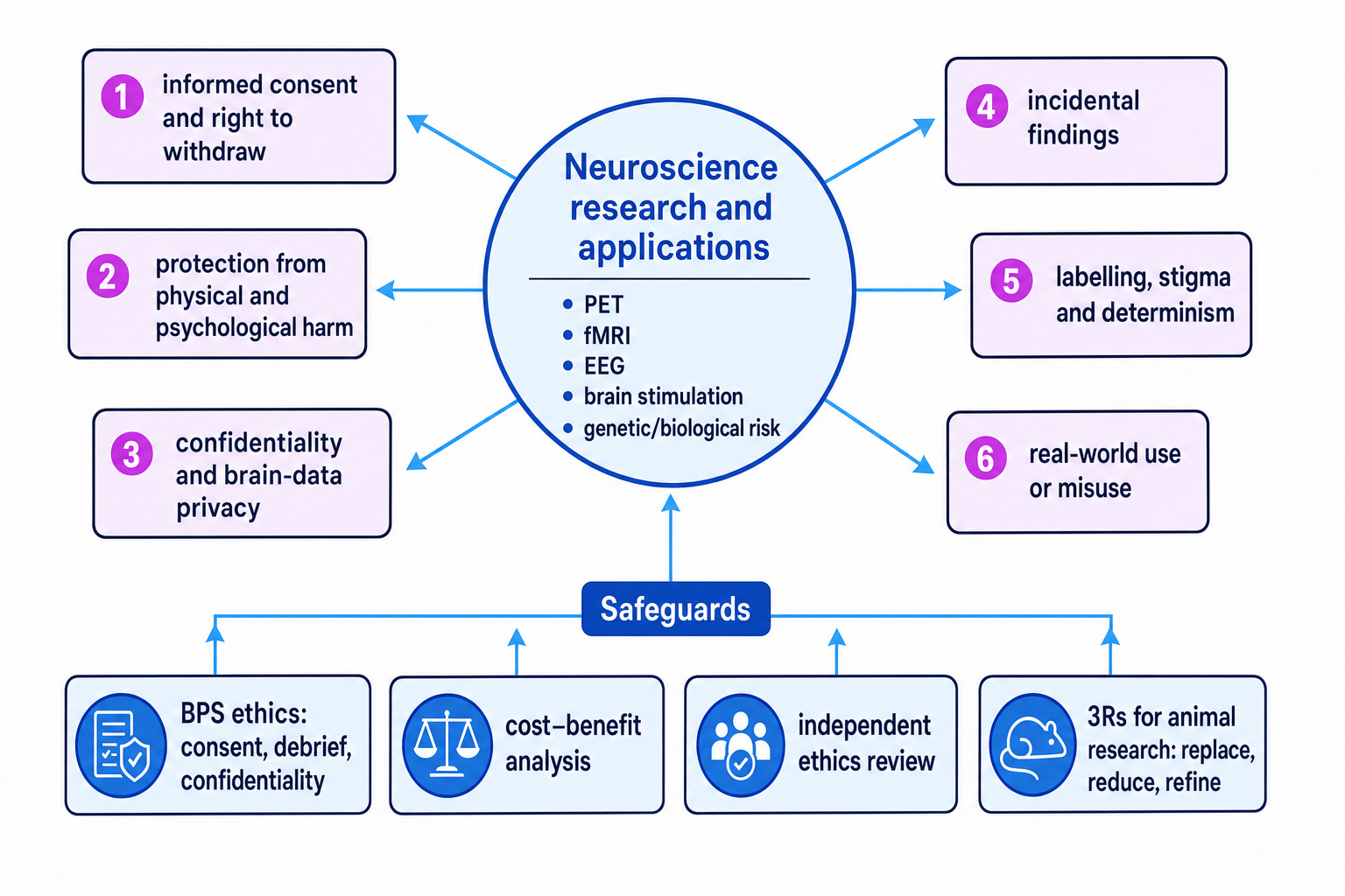 Concept map showing the ethics of neuroscience in A-Level Psychology