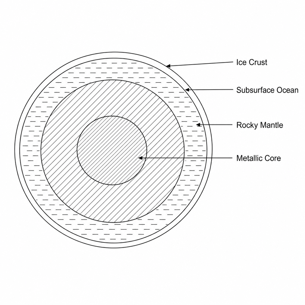 Concentric circles showing the layered internal structure of the icy moon Caelum-V.