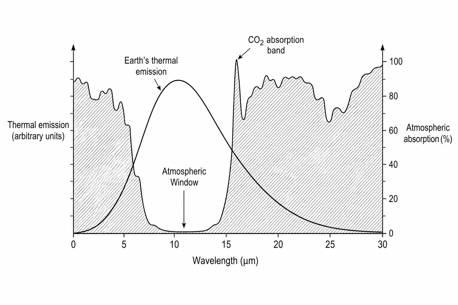 Earth's thermal emission and atmospheric absorption spectrum