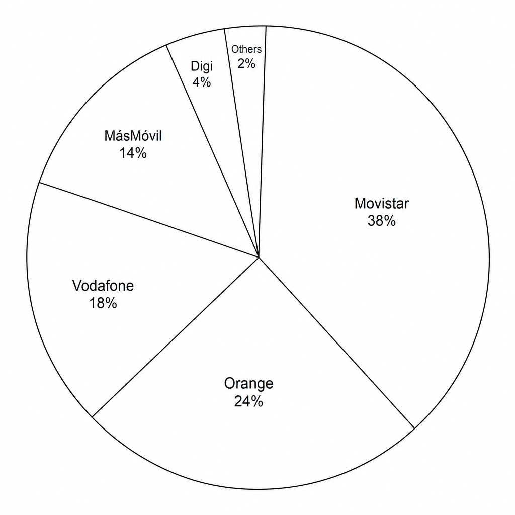 Percentage market share of Spanish broadband providers, 2023