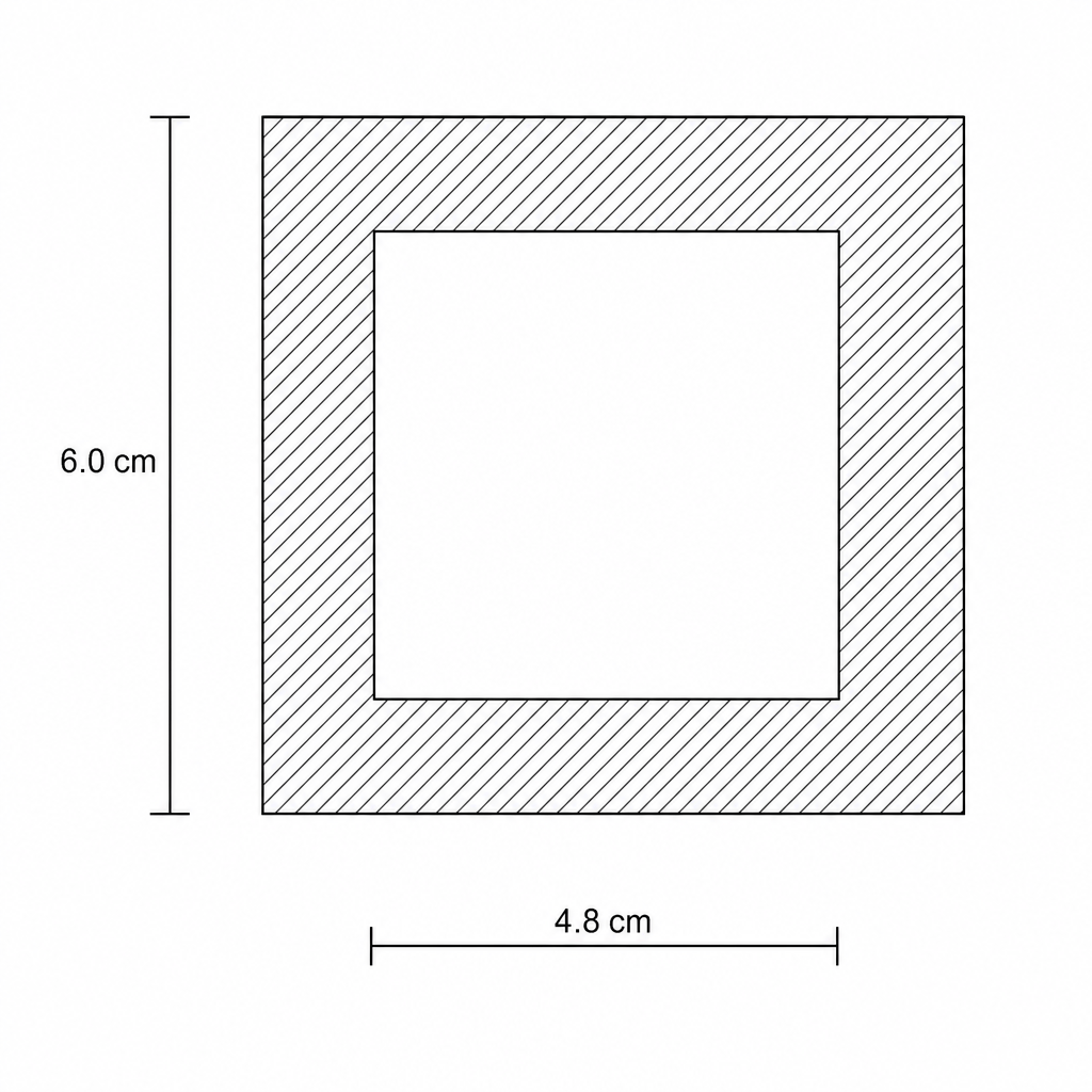 Cross-section of the largest agar cube after 8 minutes, showing an outer dyed border and an inner undyed square.