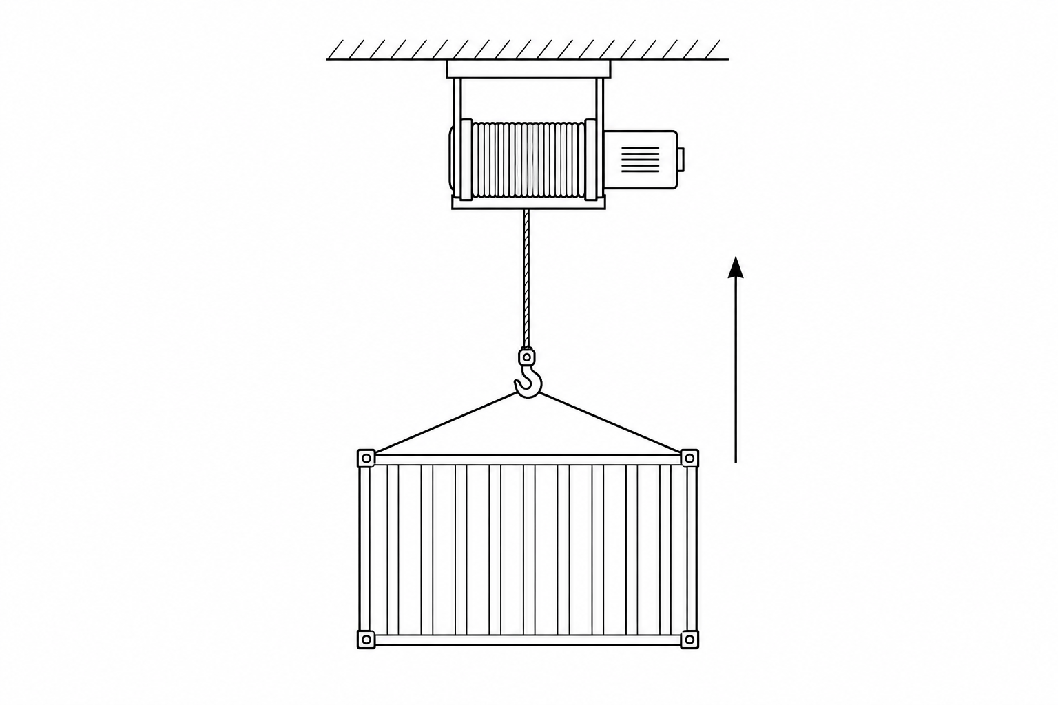 An electric winch lifting a cargo container