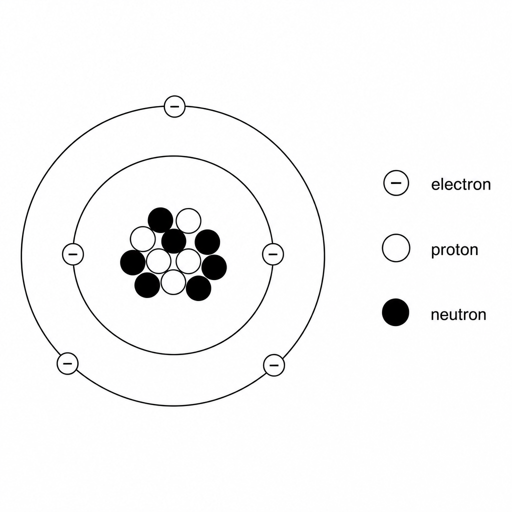 An atomic model of Boron-11 showing 5 protons, 6 neutrons, and 5 electrons across 2 shells.