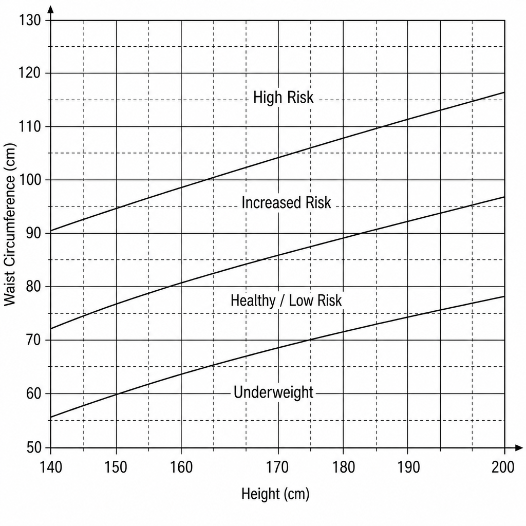 Figure 1: Health risk categories based on waist circumference and height
