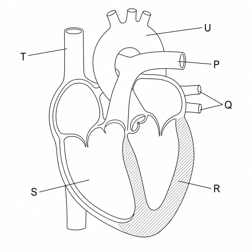Human heart cross-section with labels