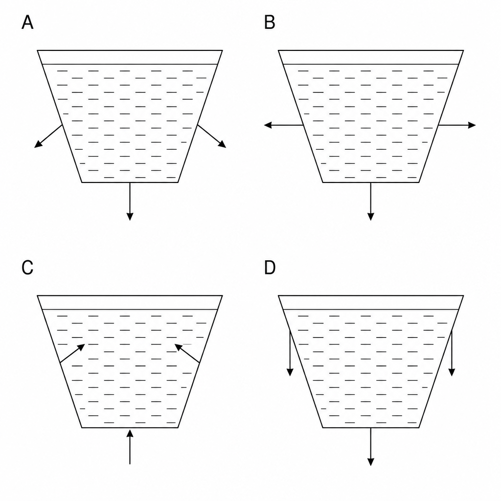 Tapered container with fluid force arrows