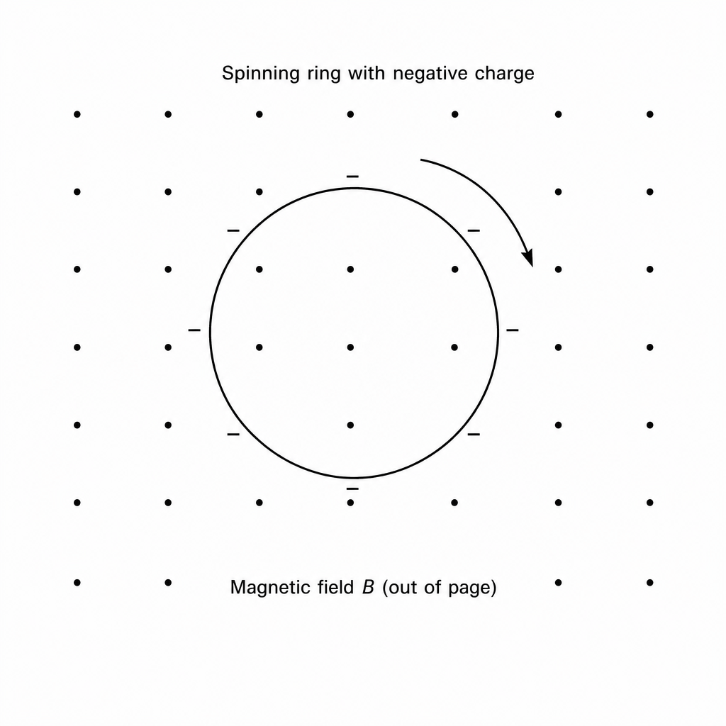 Spinning ring with negative charge in a magnetic field