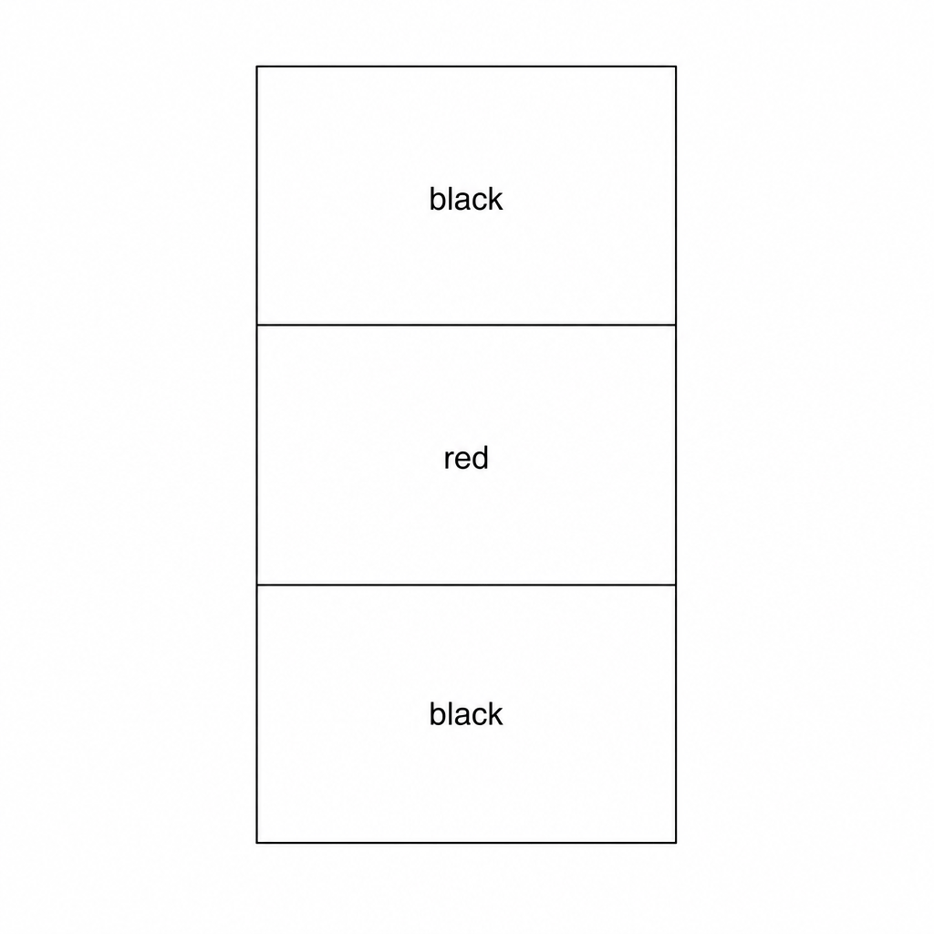 Figure 2 shows the same vertical board under a colored filter. The top stripe is black, the middle stripe is red, and the bottom stripe is black.