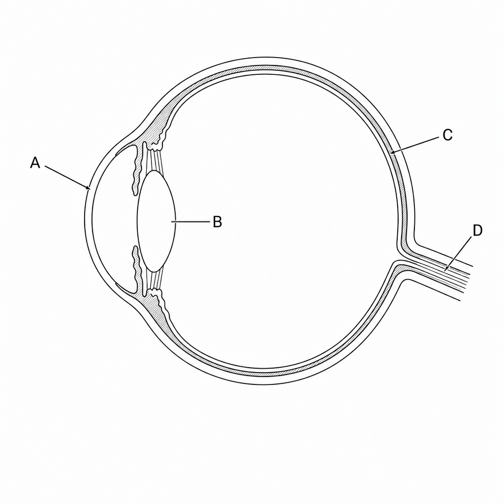 Cross-section diagram of the human eye showing various structures.