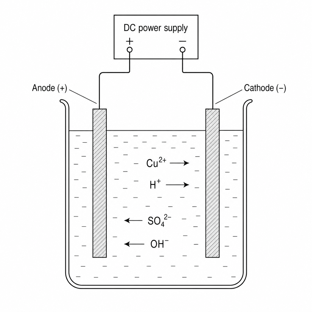Electrolytic cell for aqueous copper(II) sulfate
