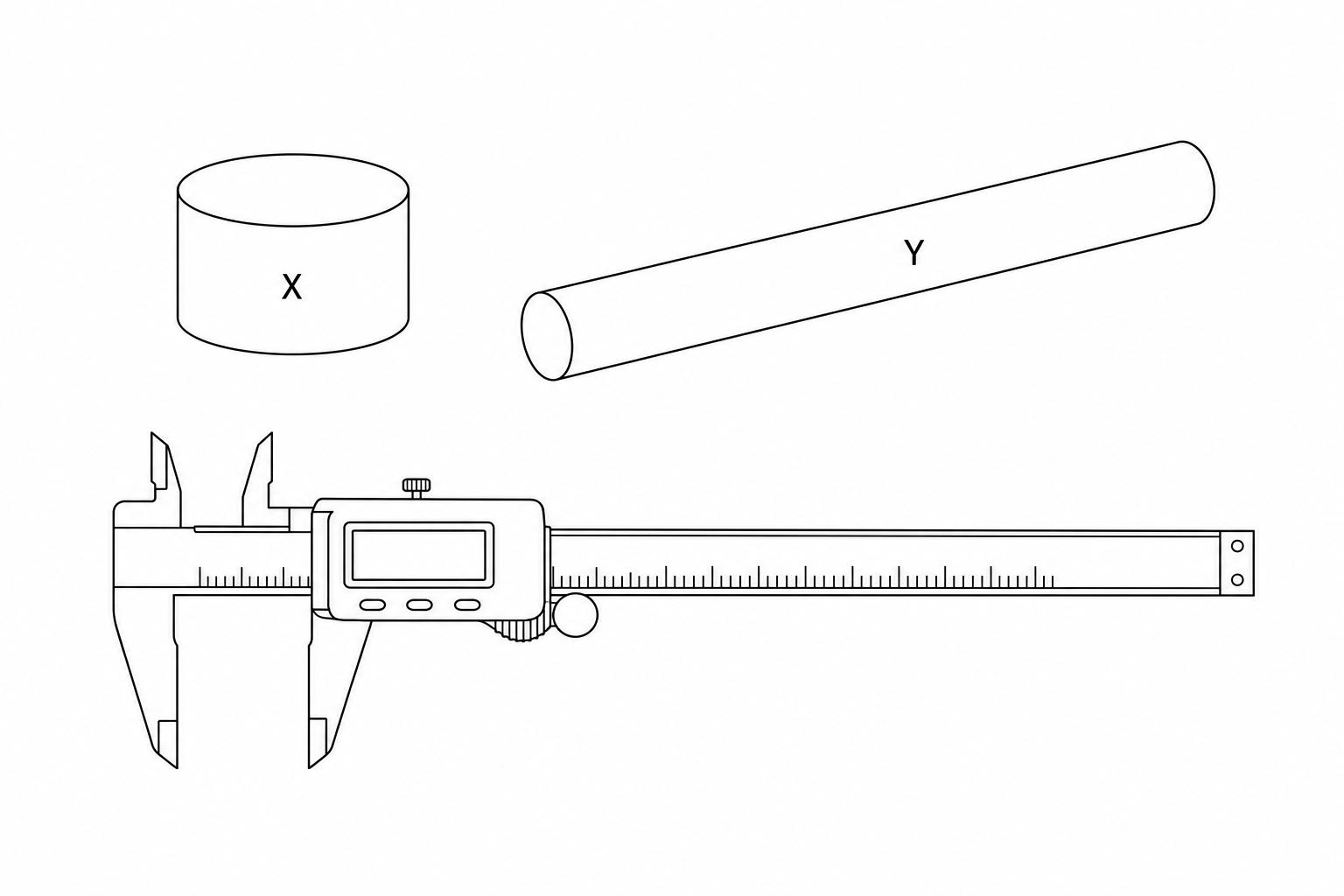 Metal cylinders and vernier caliper