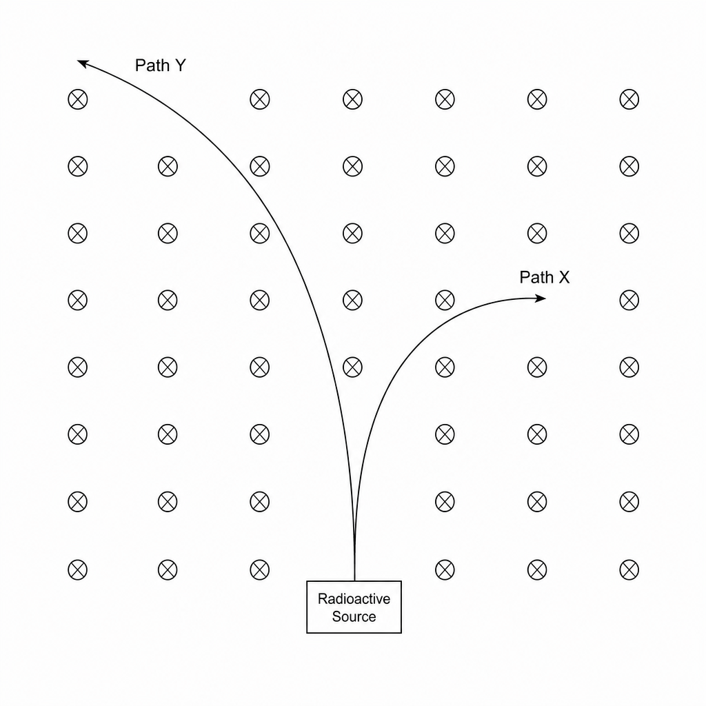 Deflection of radioactive emissions in a magnetic field