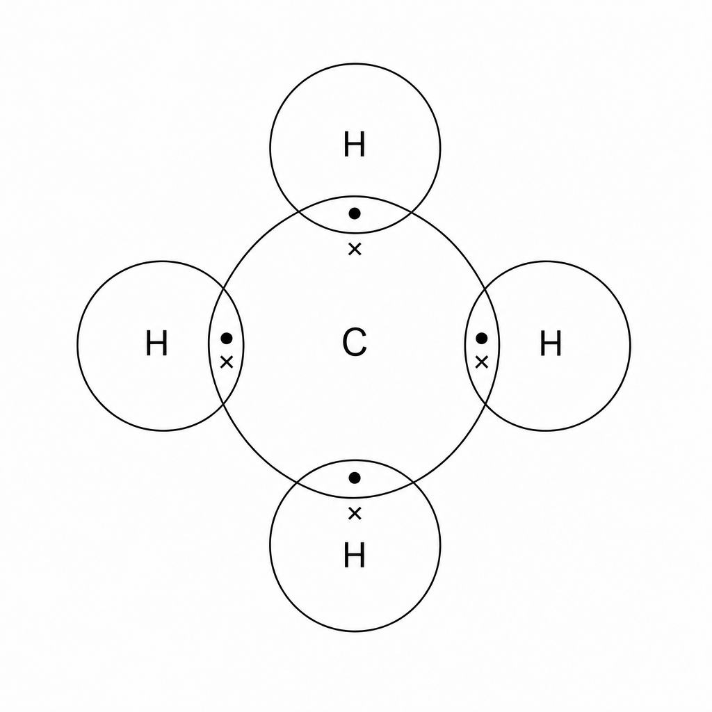 Dot-and-cross diagram of a methane molecule